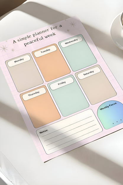 Minimal Weekly Planner – Printable Digital PDF